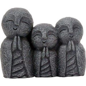 Eastern Enlightenment Jizo Monks Smiling & Praying Statue,3 Inch Dark Grey Desk